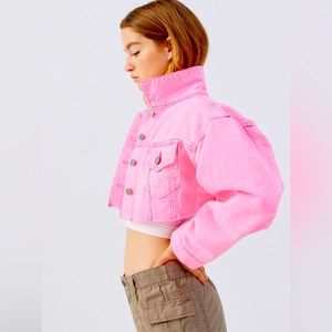 Urban outfitters pink cropped denim jacket